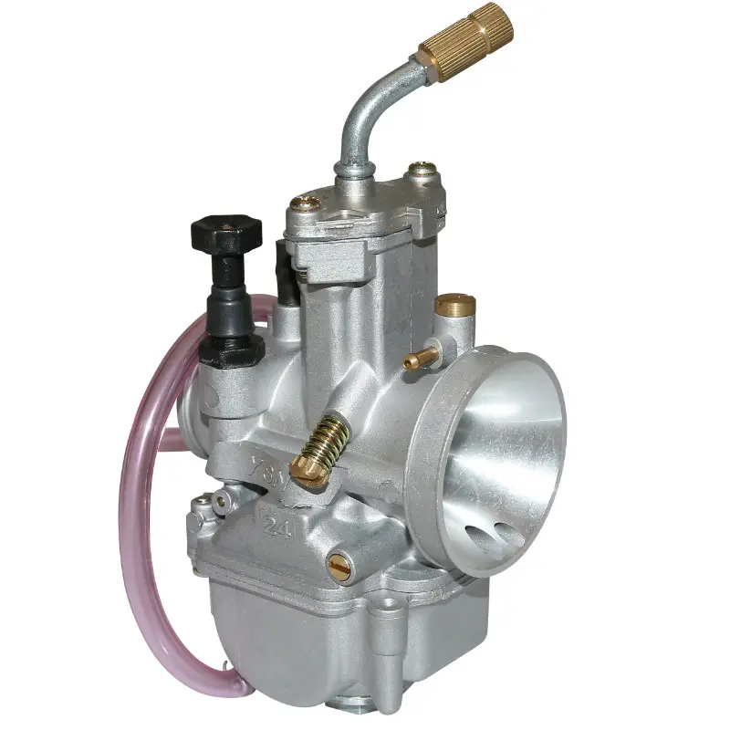 Carburateur PWK 24 Silver à boisseau plat avec Power Jet entrée air poli + coude tournant + starter à tirette P2R