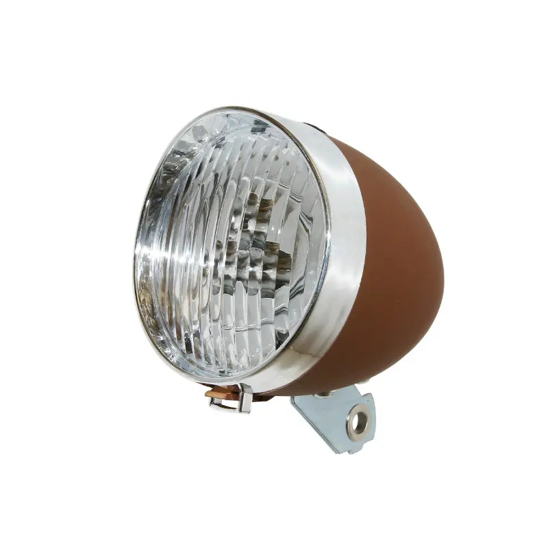 Batteriebetriebene Fahrradbeleuchtung vorne auf Kotflügel P2R Classic braun Vintage-Stil