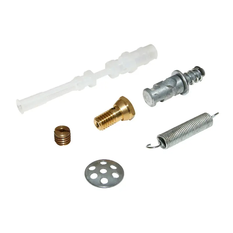 Necessaire-kit reparation carburateur cyclo adaptable solex 3800 (1 gicleur D28-1 vanne de DEPART-1 ressort-1calibreur-1 grille de VANNE-1 filtre a essence) (pochette 6 pieces) -fabrication francaise