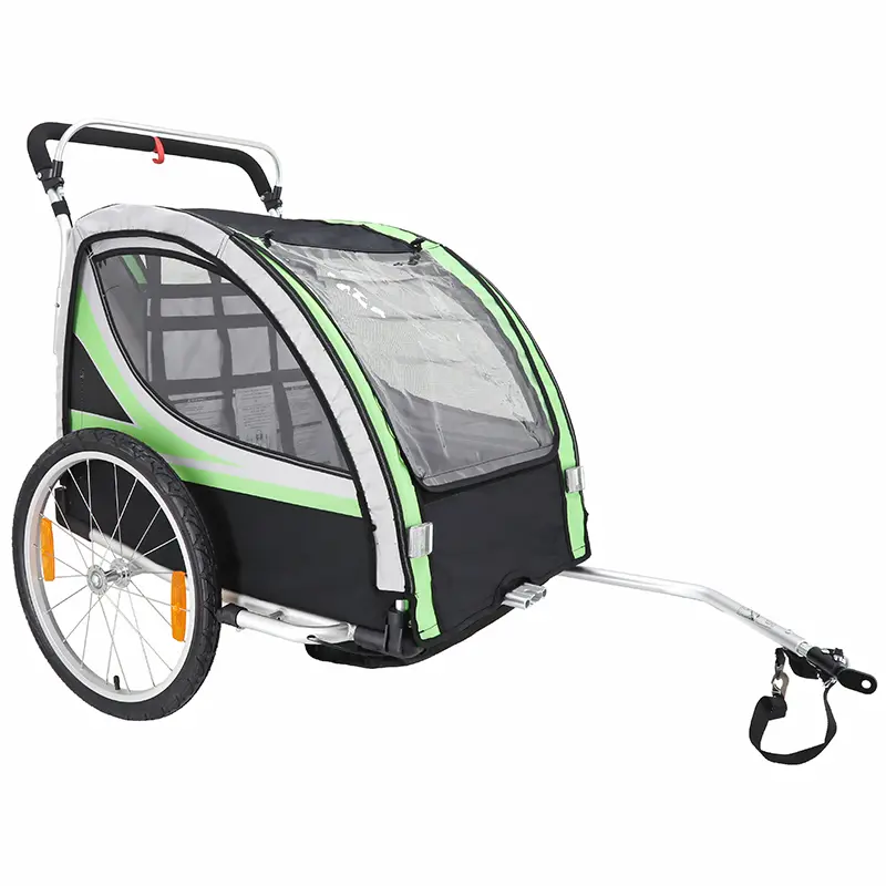 Kinderfahrradanhänger P2R 2-Plätze Kinderwagen überdacht Aluminium 36 kg grün-schwarz Räder 20"