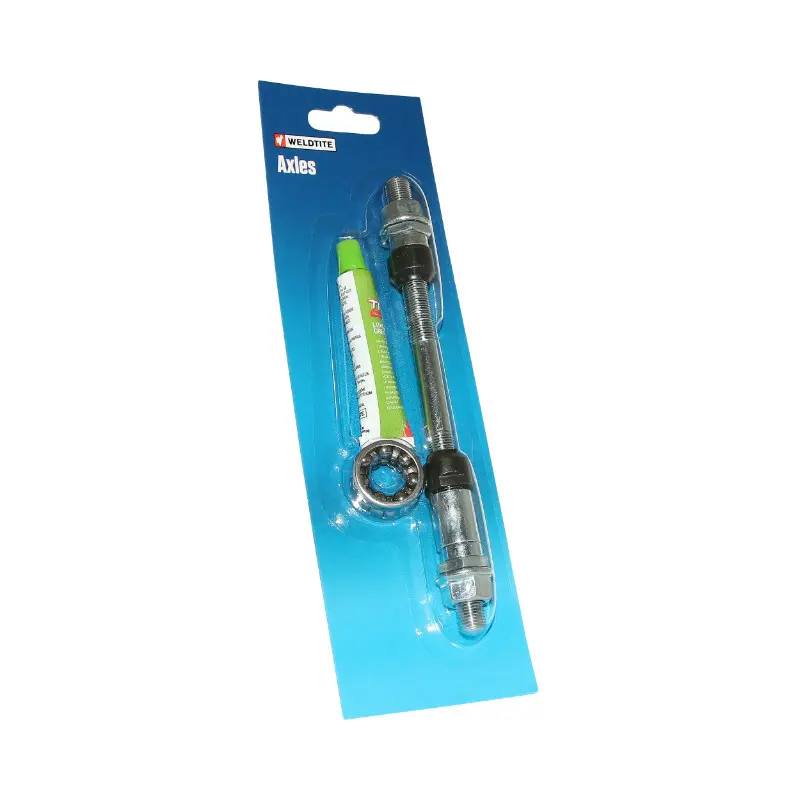 Axe de roue VTT arrière plein chrome Weldtite 9,5 x 175 mm avec graisse et cage à billes
