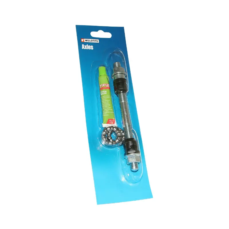 Eje de rueda BTT delantero Weldtite 10 x 145 mm cromo con grasa y jaula de bolas