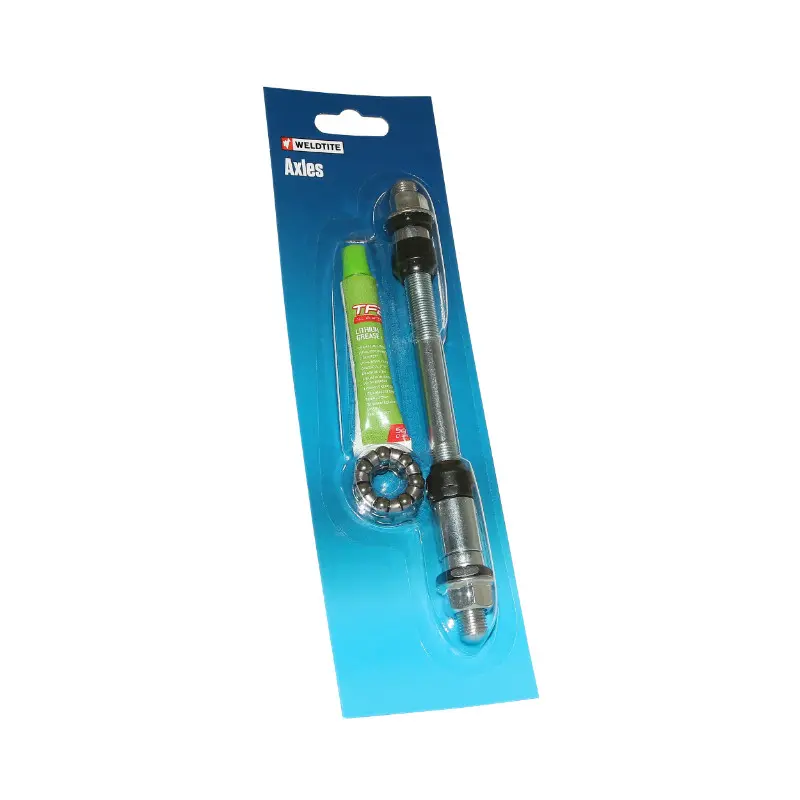 Axe de roue moyeu VTT arrière plein chrome Weldtite Ø 10 x 175 mm avec graisse et cage à billes