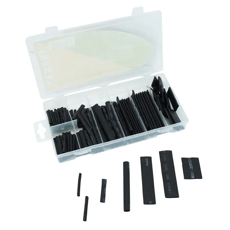Gaine thermorétractable 7 tailles différentes noir assortiment 127 pièces Sélection P2R