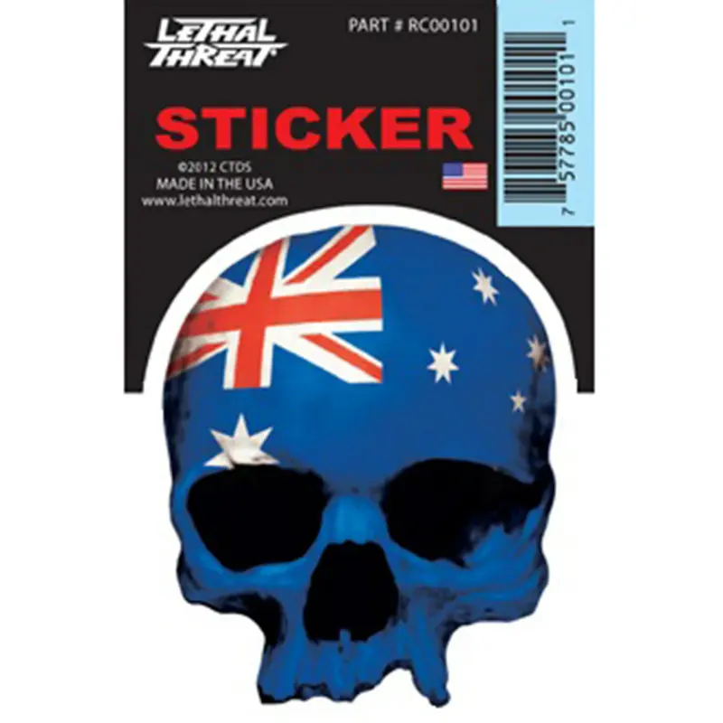 Lethal Threat স্কাল হেড অস্ট্রেলিয়ান ফ্ল্যাগ স্টিকার 60x80mm