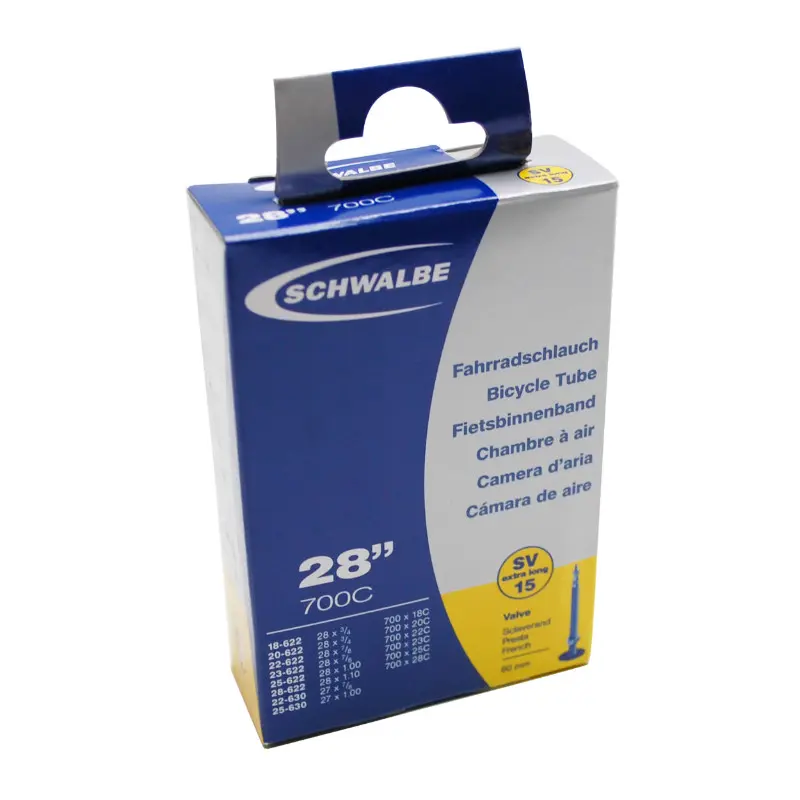 Chambre a air velo 700 x 18-25 schwalbe valve presta obus demontable tout alu 60MM (SV15VL)