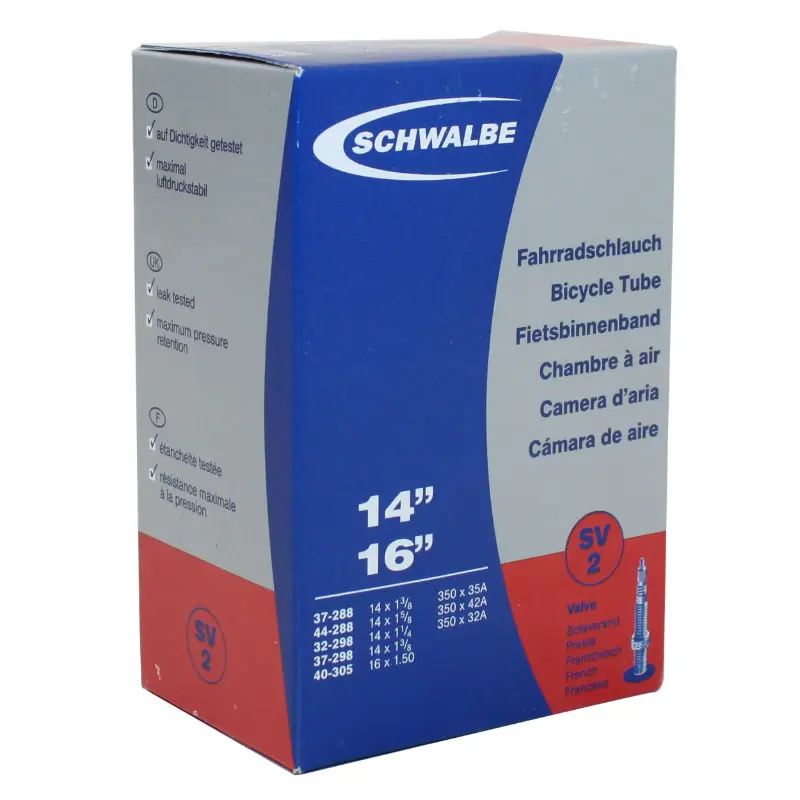 Chambre à air vélo 350 x 35A - 14" Schwalbe valve Presta tout alu (37-288 à 40-305)
