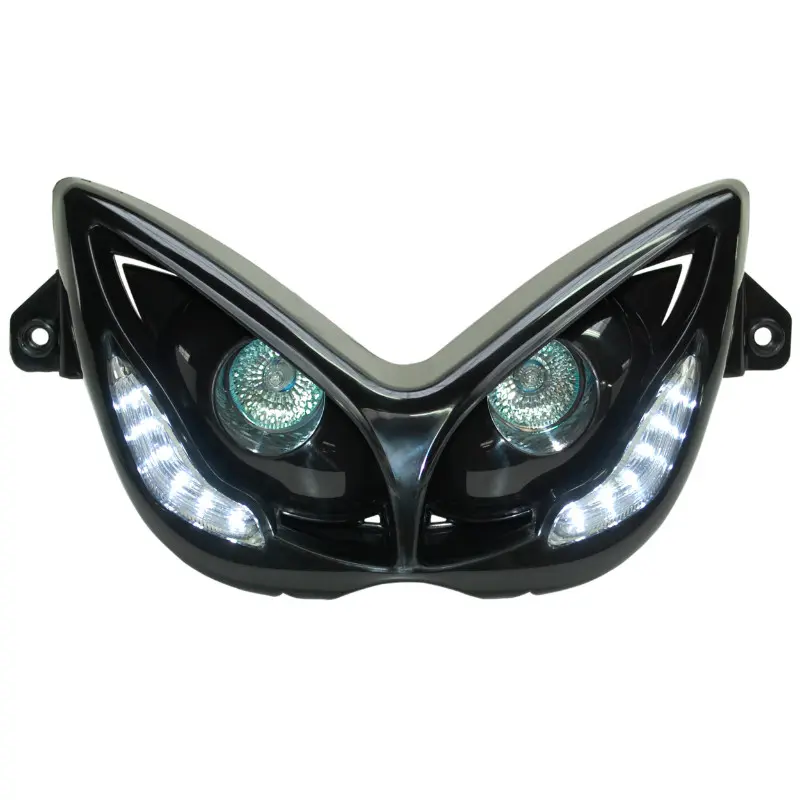 Double optique scoot Replay RR8 pour MBK 50 nitro 1997+2012-yamaha 50 aerox 1997+2012 noir avec leds blanches