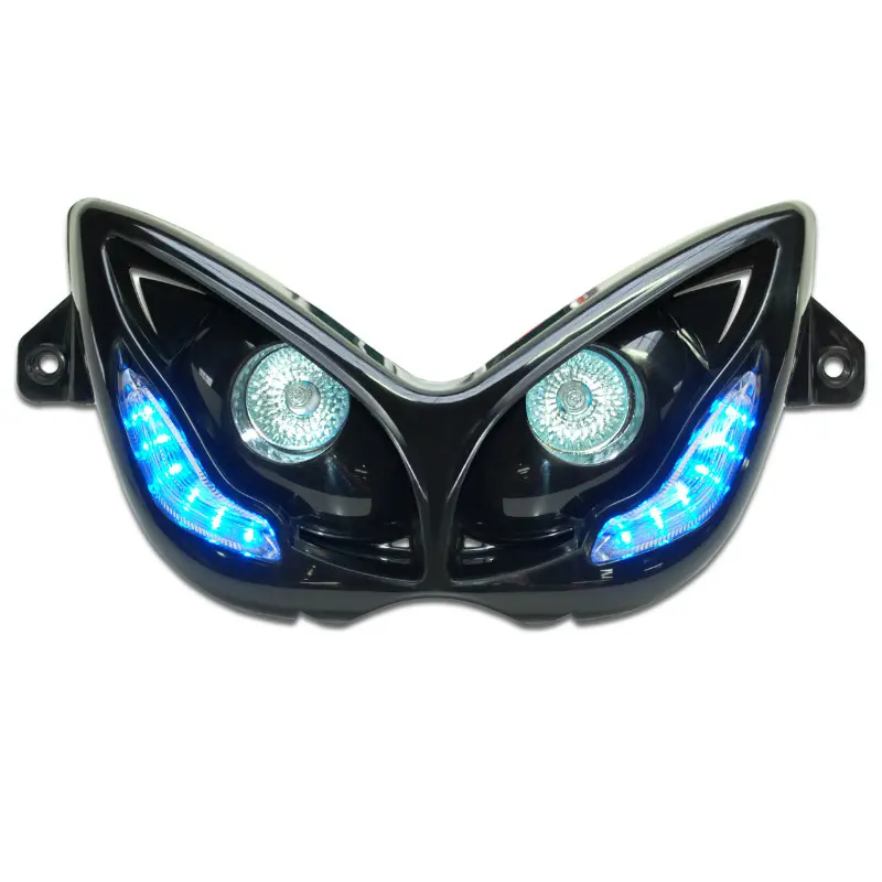 Double optique scoot Replay RR8 pour MBK 50 nitro 1997+2012-yamaha 50 aerox 1997+2012 noir avec leds bleu