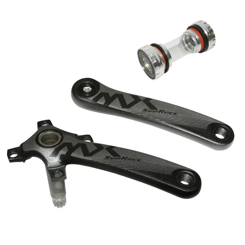 Sunrace VTT-Kurbelgarniture 11-12V. MX Aluminium schwarz 175MM mit integrierter Achse für Einfach-Kurbelgehäuse 96MM (ohne Kettenblatt) mit Tretlagern (Tretlager ohne Kettenblatt auch kompatibel mit 10V.)