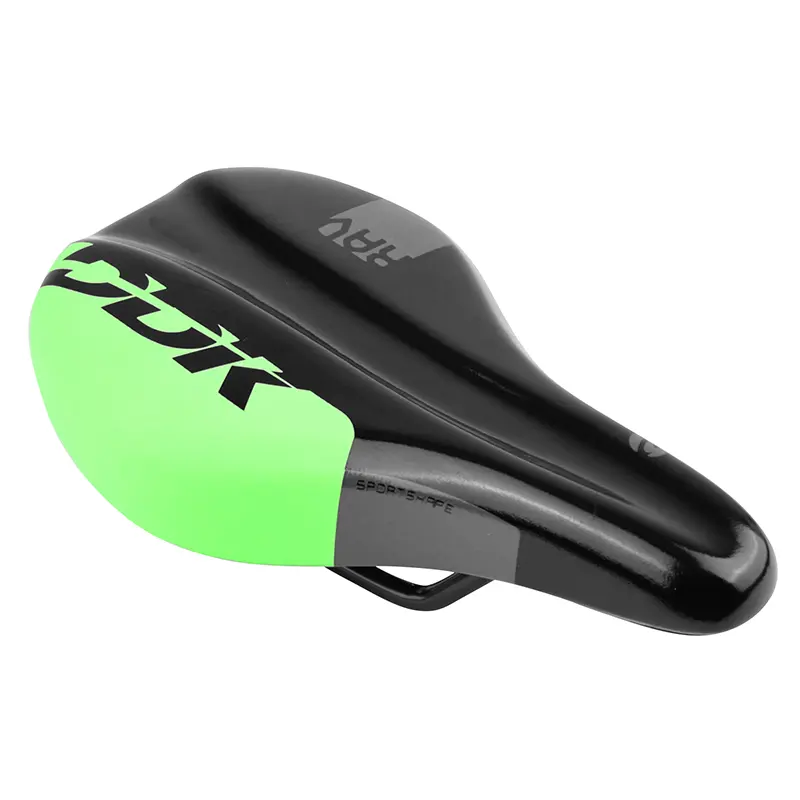 Selle junior Newton Rav noir décoration vert 210x130 mm avec trou central rail acier noir