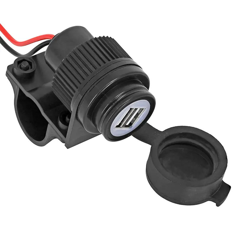 Avoc 12V 2A ڈبل USB چارجر + ہینڈل بار فکسنگ (واٹر پروف) (قطر 22.2MM 25.4 - -L 60MM) (پروٹیکشن فیوز)