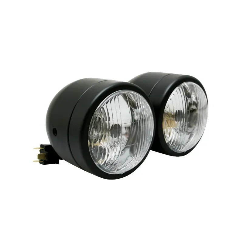 Phare optique moto AVOC double diamètre 90 mm lampe H4 + feu de position noir mat entraxe 210 mm homologué CE