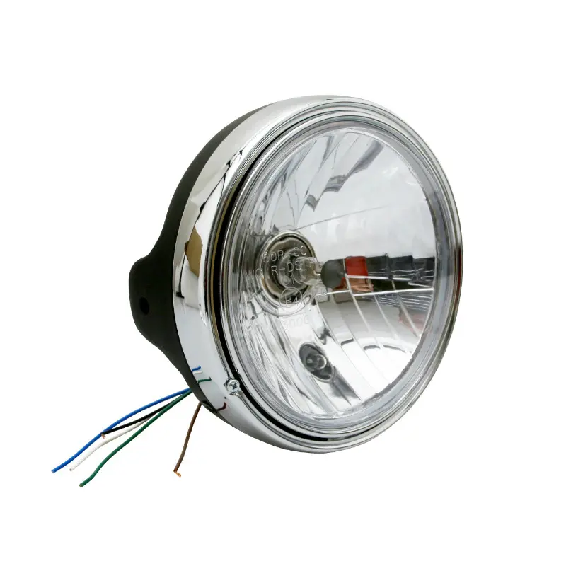 Phare optique moto AVOC type Guzzi diamètre 200 mm culot optique lisse Ø180 mm lampe H4 60-55W feu de position noir satin corps acier homologué CE