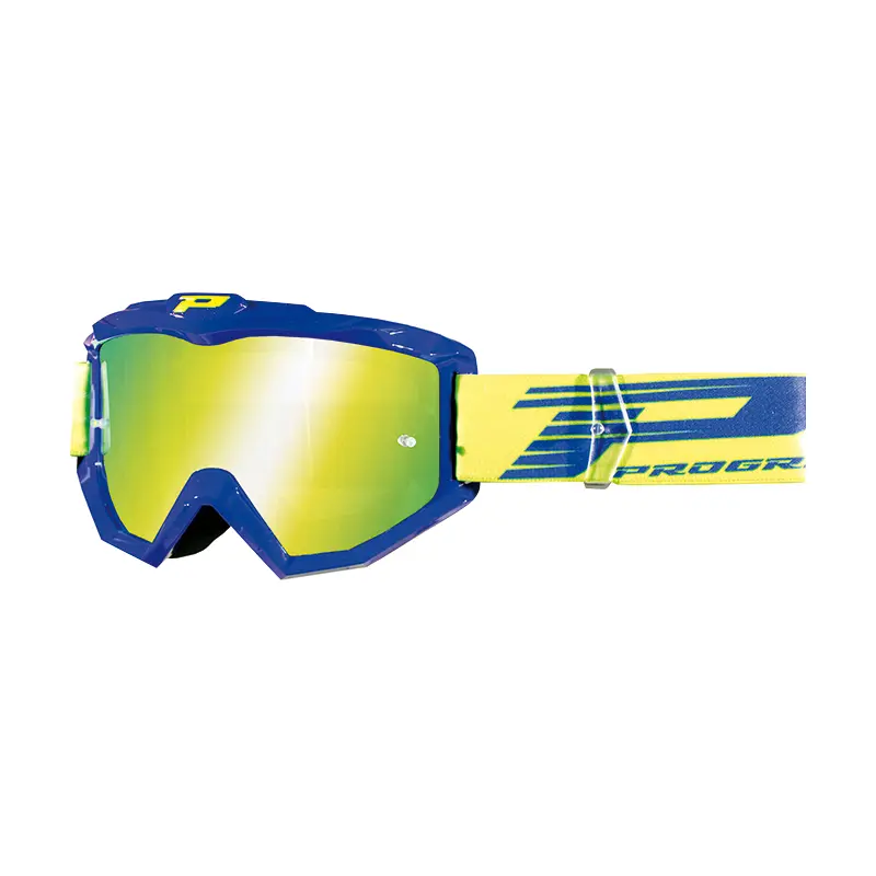 Masque-lunettes cross Progrip 3201 FL Atzaki multilayers bleu-jaune écran miroir jaune anti-rayures anti-UV compatible lunettes de vue