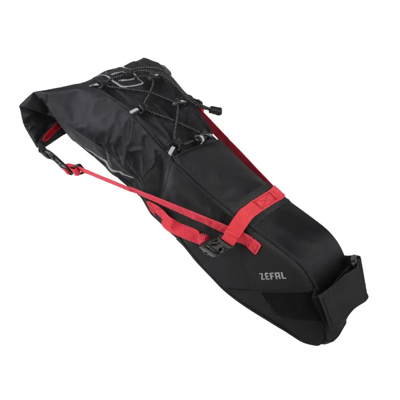 زیفال زی ایڈونچر R11 بلیک-ریڈ واٹر پروف ویلمورو فکسیشن سیڈل بیگ 11L (l 56CM x l 15CM x 17CM) زیادہ سے زیادہ لوڈ 5KGS