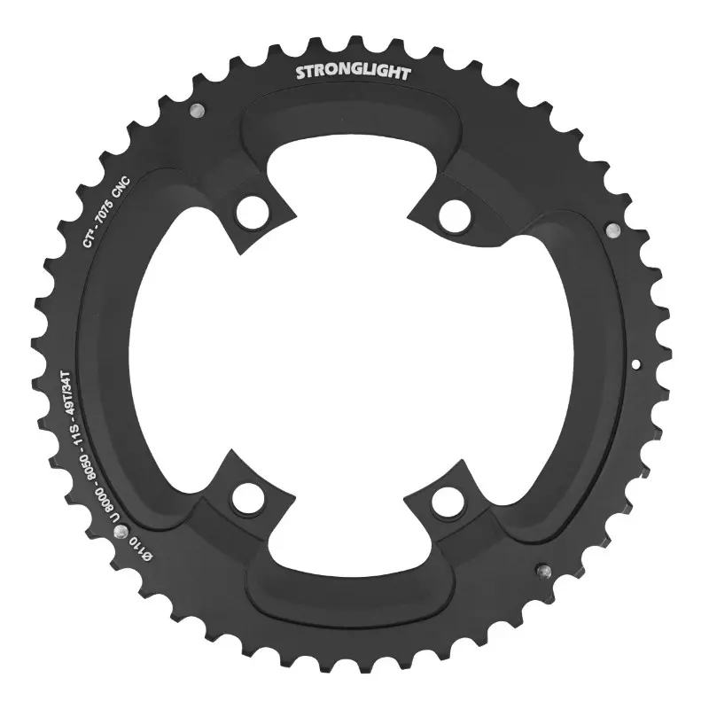 Shimano Ultegra R8000 - R8050용 STRONGLIGHT 4BRA d.110 로드 체인링 - 외측 49DTS 블랙 CT2 11V. (34DTS 체인링용)