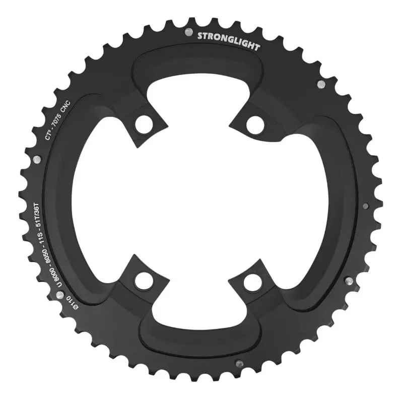 Plateau route 4BRA d.110 pour shimano ultegra R8000 - R8050 Stronglight 51DTS exterieur noir CT2 11V. (pour plateau 36DTS)