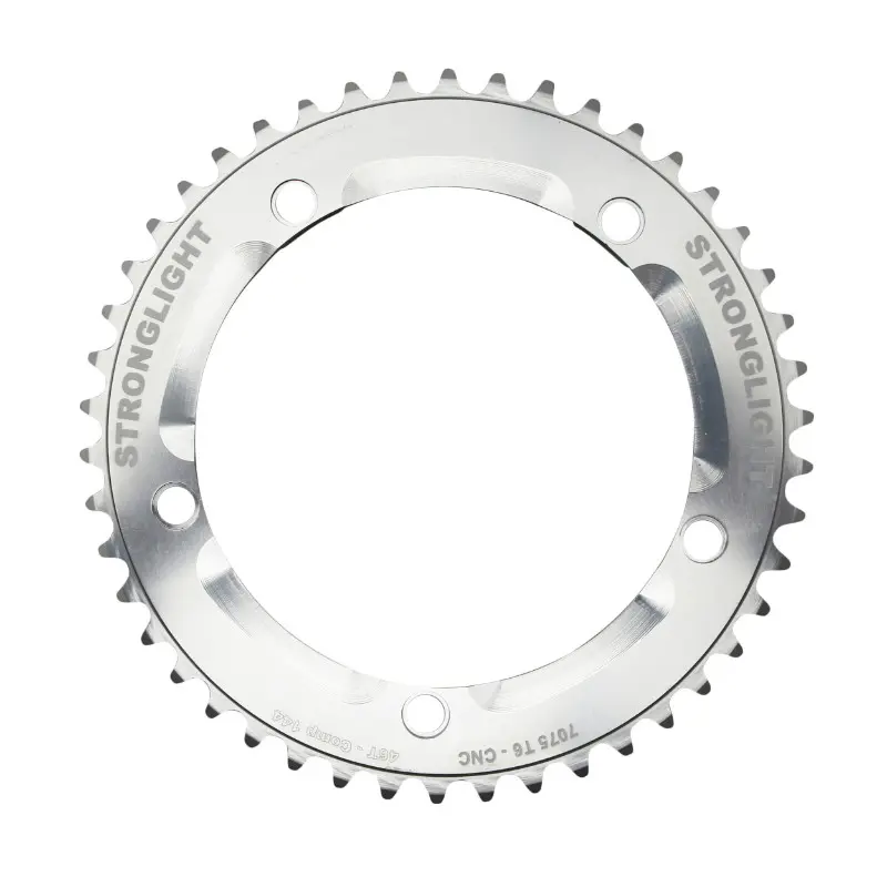 Plateau piste 5BRA d.144 Stronglight 46DTS argent alu 7075 pour chaine 3.17MM (1"1-8)
