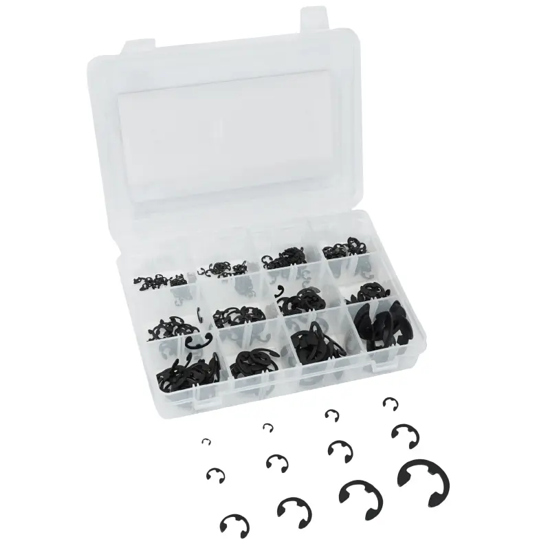 Circlips anneau assortiment 9 tailles diamètre 2,3 à 19 mm boîte 365 pièces P2R