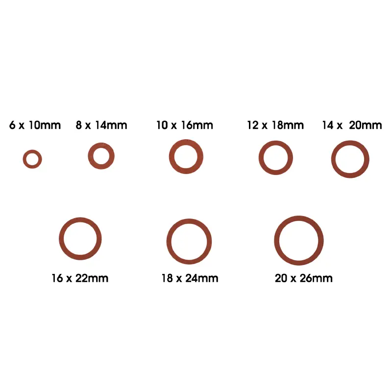Faserdichtungssortiment 8 Größen Durchmesser 6 bis 20 mm Box 800 Teile P2R — Ansicht 2
