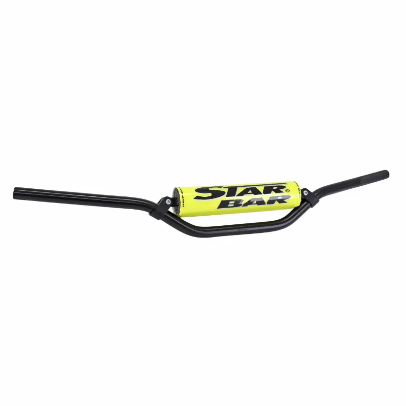 Guidon moto-cross Star Bar MX-Enduro aluminium T6 diam 22,2 mm L800 mm H86 mm noir avec barre de renfort et mousse jaune