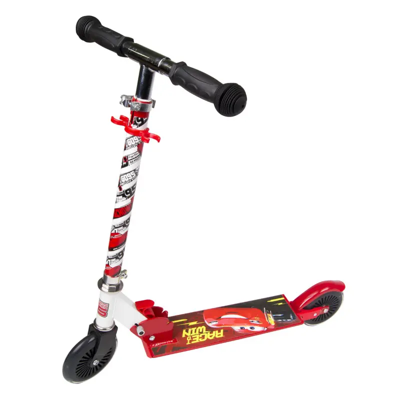 Trottinette enfant Disney Cars 2 roues rouge acier pliable et réglable avec frein roue arrière