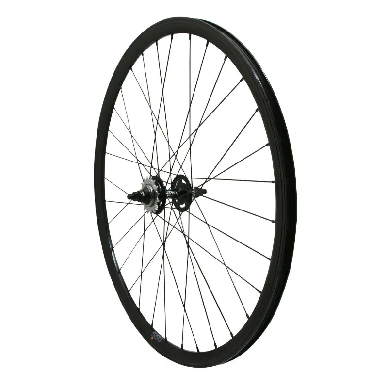Roue route - fixie patin P2R noir arriere double filetage avec pignon 16DTS avec ecrous jante 17C profil 28MM
