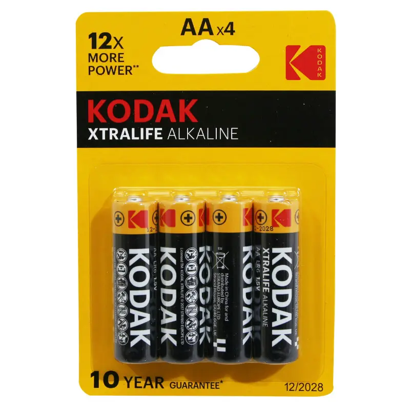 LR06 1.5V কোডাক অ্যালকালাইন এক্সট্রালাইফ AA ব্যাটারি (৪টির প্যাক) — KODAK, ব্যাটারি