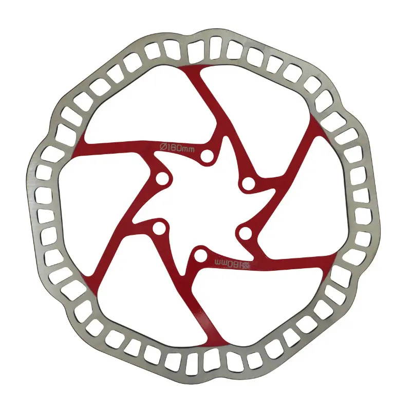 Disque de frein VTT 180 mm 6 trous Newton argent centre rouge + 6 vis