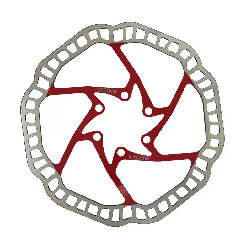 Disque de frein VTT Newton 160 mm 6 trous argent centre rouge compatible Shimano