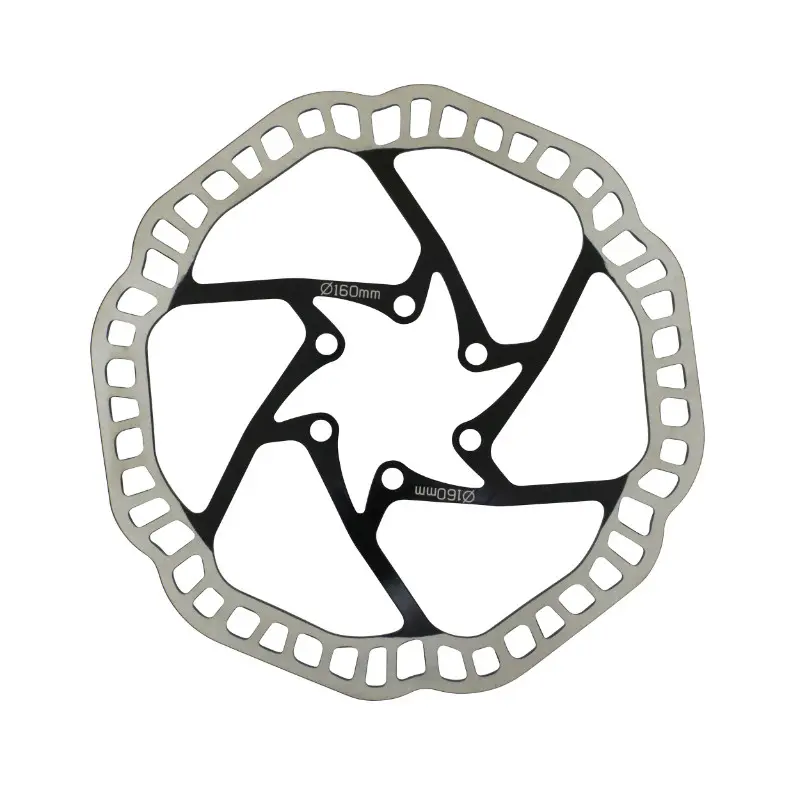 Disque de frein VTT Newton 160 mm 6 trous argent centre noir compatible Shimano + 6 vis