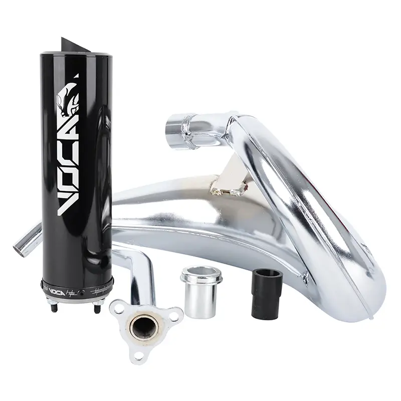Schalldämpfer Voca Racing verchromte Box für Derbi 50 Senda, Senda DRD, Aprilia 50 RX/SX Hochdurchlass Aluminium schwarz