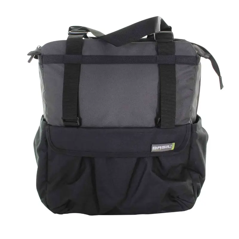 Sacoche arrière vélo latérale Basil Shopper XL noir-gris imperméable fixation porte-bagages 20L (32x16x37cm)