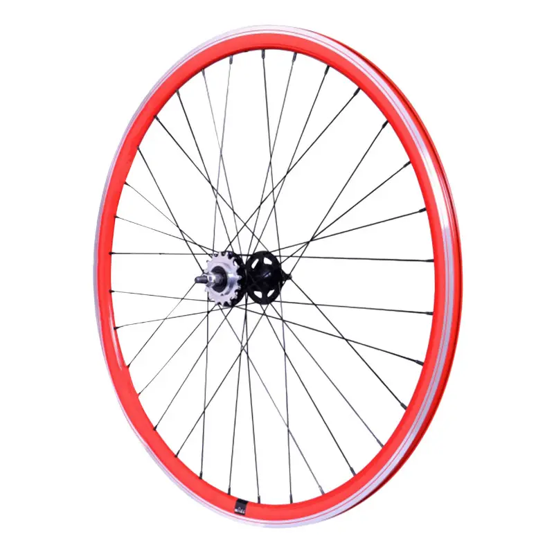 Roue route - fixie patin P2R rouge arriere double filetage avec pignon 16DTS avec ecrous jante 17C profil 28MM