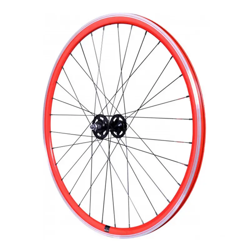 Roue route fixie patin P2R rouge avant avec écrous jante 17C profil 28 mm