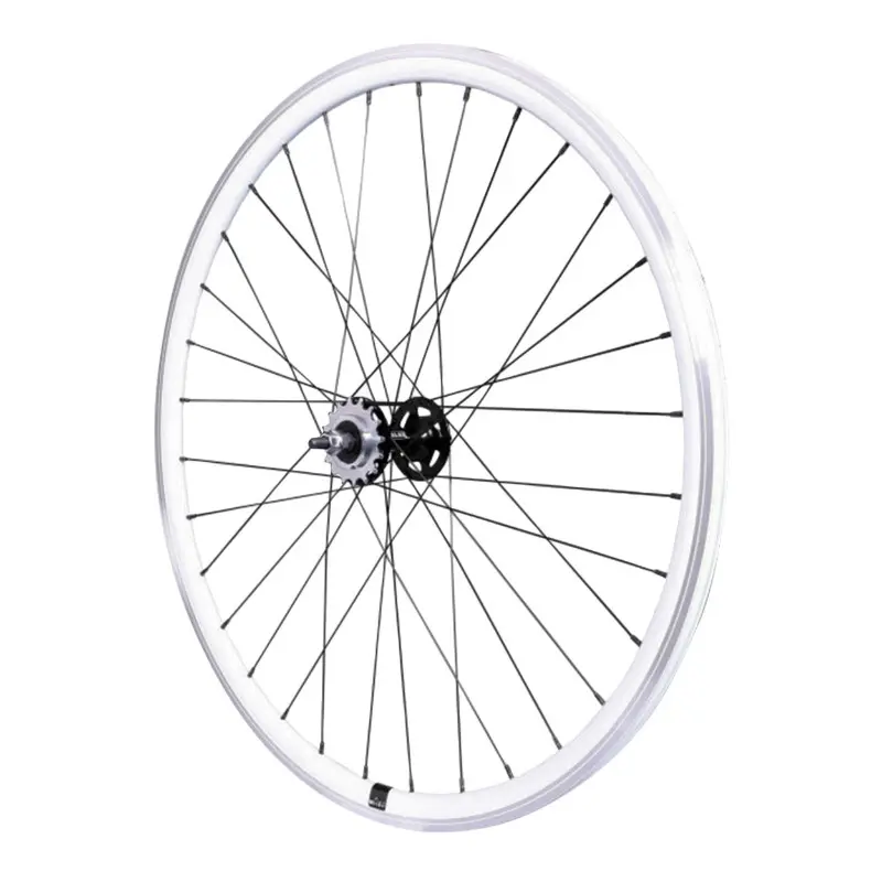Roue route - fixie patin P2R blanc arriere double filetage avec pignon 16DTS avec ecrous jante 17C profil 28MM