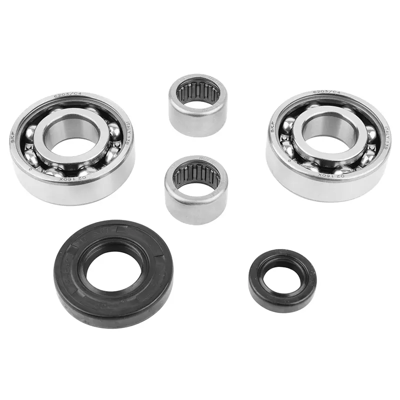 Roulement boîte de vitesses + cage à aiguilles 50 à boîte SKF adaptable Derbi 50 Senda (2X6203 C4 + 2 x HK1412 + 2 spi 12X20X5 - 17X35X7)