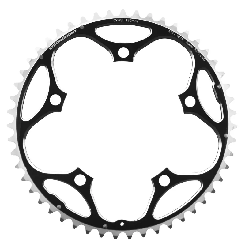 Straßen-Kettenblatt 5BRA d.130 Stronglight 51DTS außen schwarz Alu 7075 Typ Shimano 11-10V.