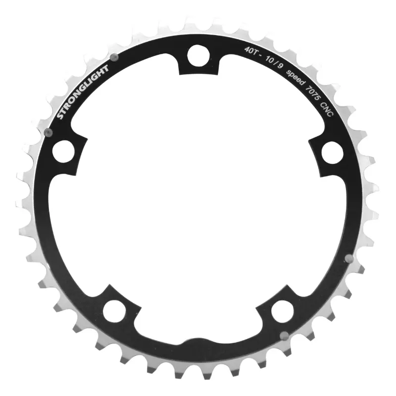 Plateau route 5BRA d.130 Stronglight 40DTS triple milieu noir alu 7075 type shimano 9-10V.