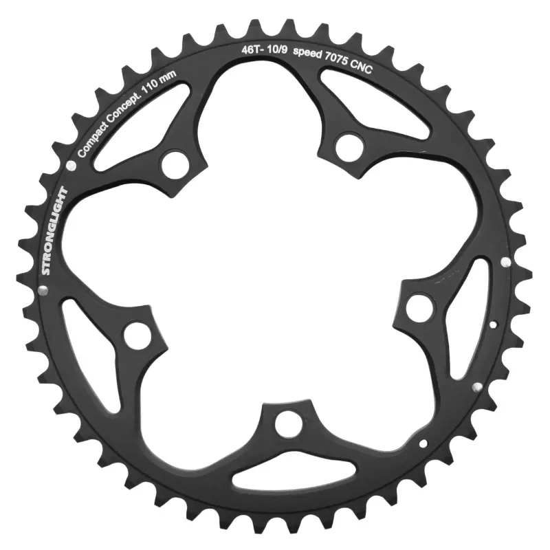 Road chainring 5BRA d.110 Stronglight 46DTS outer black alu 7075 shimano 9-10V type.