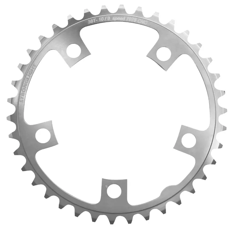 Plateau route 5BRA d.110 Stronglight 38DTS interieur argent alu 7075 type shimano 9-10V.