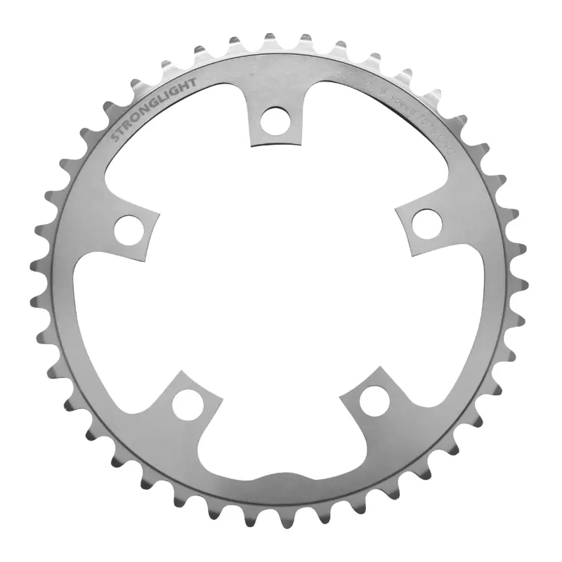 Kelių grandinės ratukas Stronglight 42DTS 5BRA skersmuo 110 vidinis sidabrinis alu 7075 Shimano 9-10V