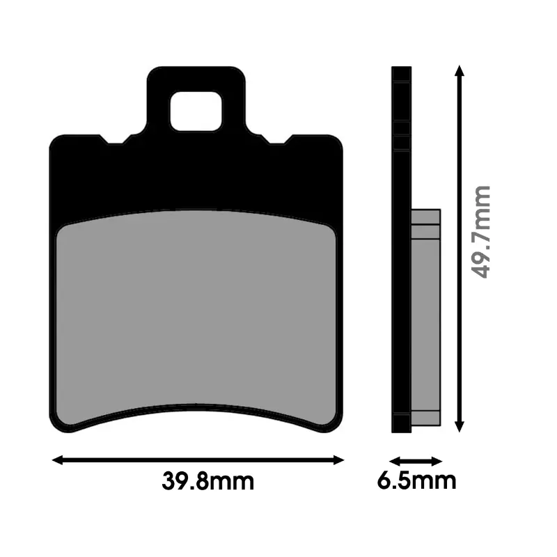 Bremsbelag Polini für MBK 50 booster vorne, nitro vorne - aprilia 50 SR vorne - gilera 50 runner vorne - yamaha 50 BWS vorne, 100 neos vorne (L 39.8MM - H 49.7MM - D 6.5MM) (174.2010) (Metallfritte) — Ansicht 2