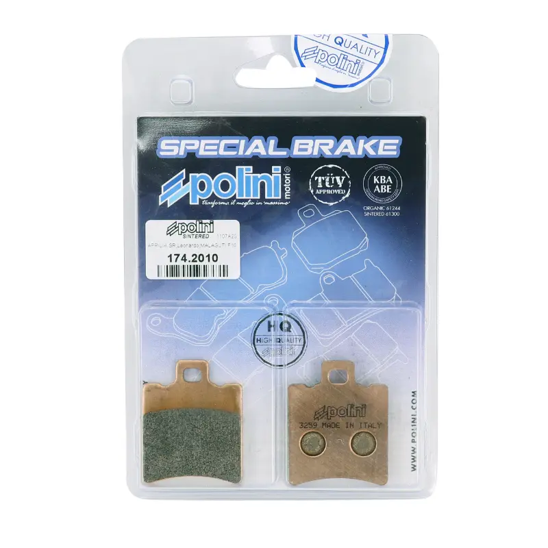 Bremsbelag Polini für MBK 50 booster vorne, nitro vorne - aprilia 50 SR vorne - gilera 50 runner vorne - yamaha 50 BWS vorne, 100 neos vorne (L 39.8MM - H 49.7MM - D 6.5MM) (174.2010) (Metallfritte) — Ansicht 3