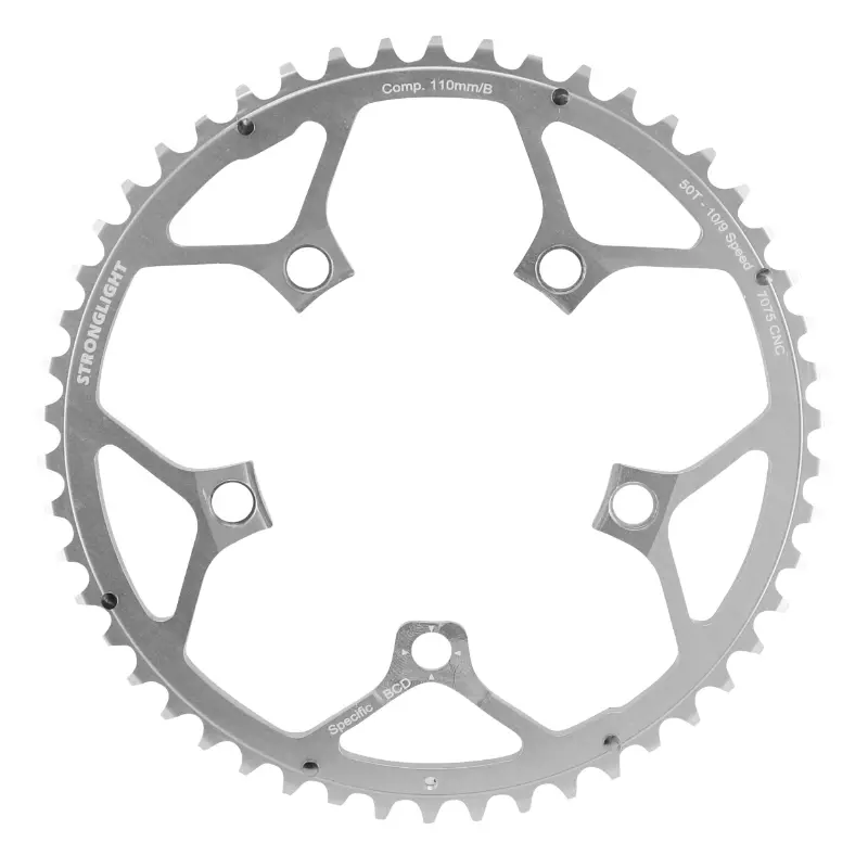 Plateau route 5BRA d.110 Stronglight ultra torque 50DTS exterieur campagnolo argent alu 7075