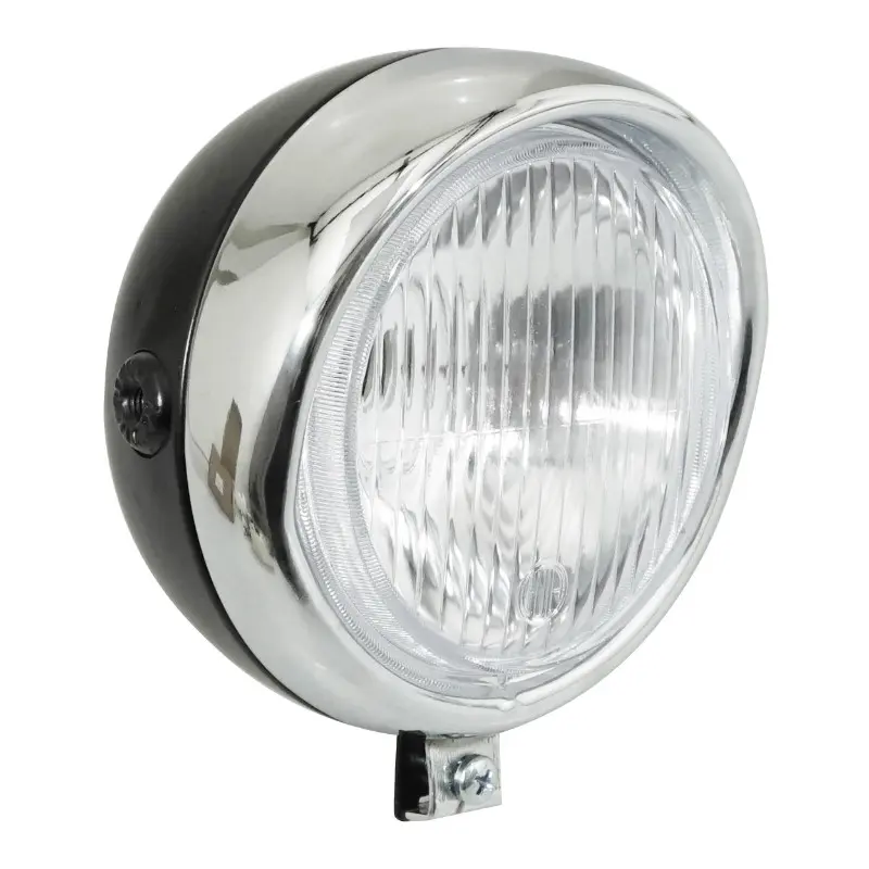 Farol projetor ciclomotor adaptável Peugeot-MBK redondo diâmetro 135 mm preto com viseira cromada BA20D