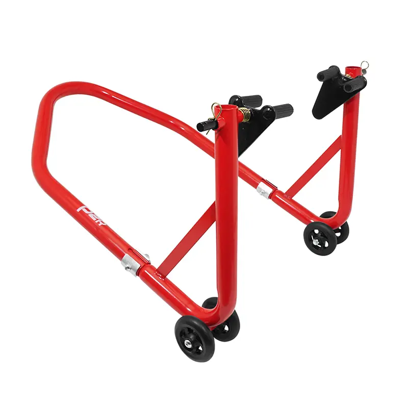 Lève-béquille stand moto P2R avant universel acier rouge avec support rouleaux caoutchouc
