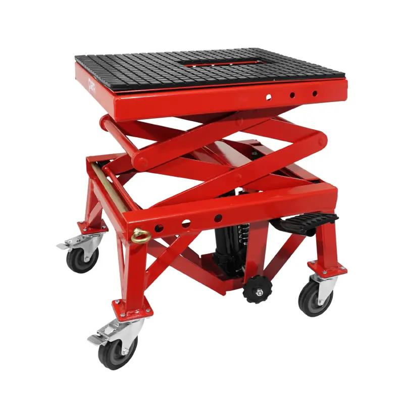 Motorrad-Roller-Hydraulikhebebühne P2R mit Säule auf Rollen, Mindesthöhe 38CM, Maximalhöhe 95CM, rotes Stahl — Ansicht 4