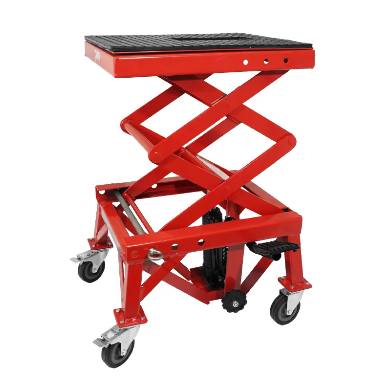 Motorrad-Roller-Hydraulikhebebühne P2R mit Säule auf Rollen, Mindesthöhe 38CM, Maximalhöhe 95CM, rotes Stahl — Ansicht 5